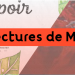 Titre «Lectures de mai» écrit sur un bandeau rouge devant une double image de fond : à gauche texte «espoir» écrit en noir sur fond blanc avec des feuilles vertes, à droit un homme avec une épée sur fond rouge